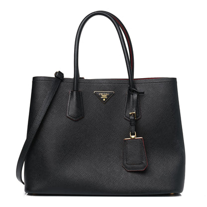 Prada Saffiano Cuir Small Double Bag Black Fuoco 1 of 14