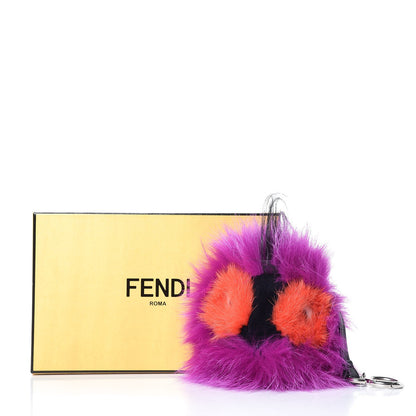 Fendi Fox Mink Goat Fur Oret Monster Bag Bug Charm Orchid Black 6 of 6