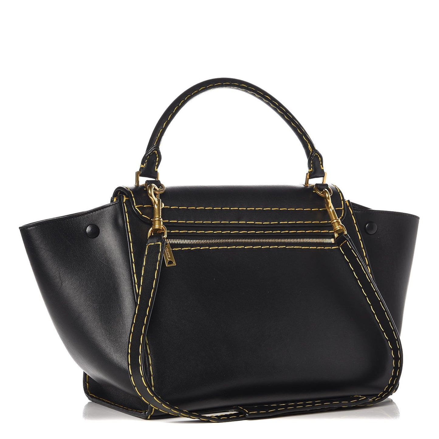 Smooth Calfskin Yellow Stitching Medium Trapeze Black
