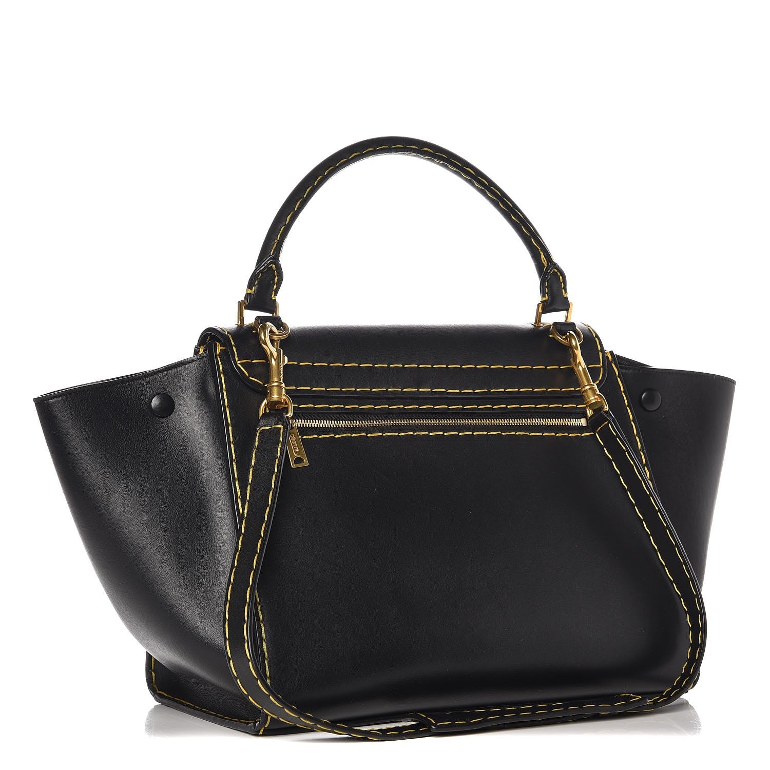 Celine Smooth Calfskin Yellow Stitching Medium Trapeze Black 4 of 10