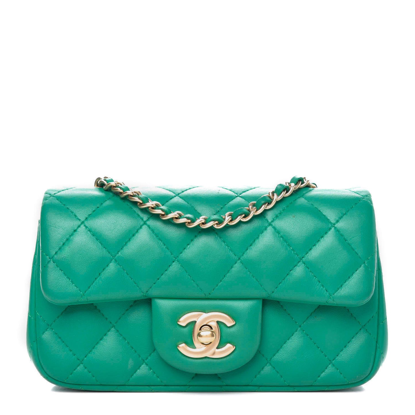 Lambskin Quilted Extra Mini Rectangular Flap Green
