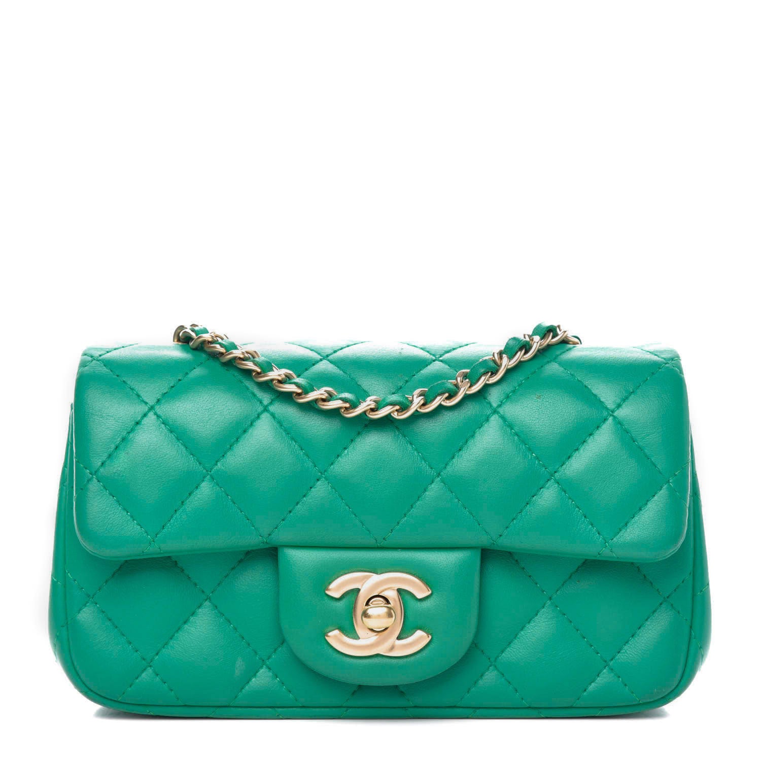 Chanel Lambskin Quilted Extra Mini Rectangular Flap Green 1 of 12