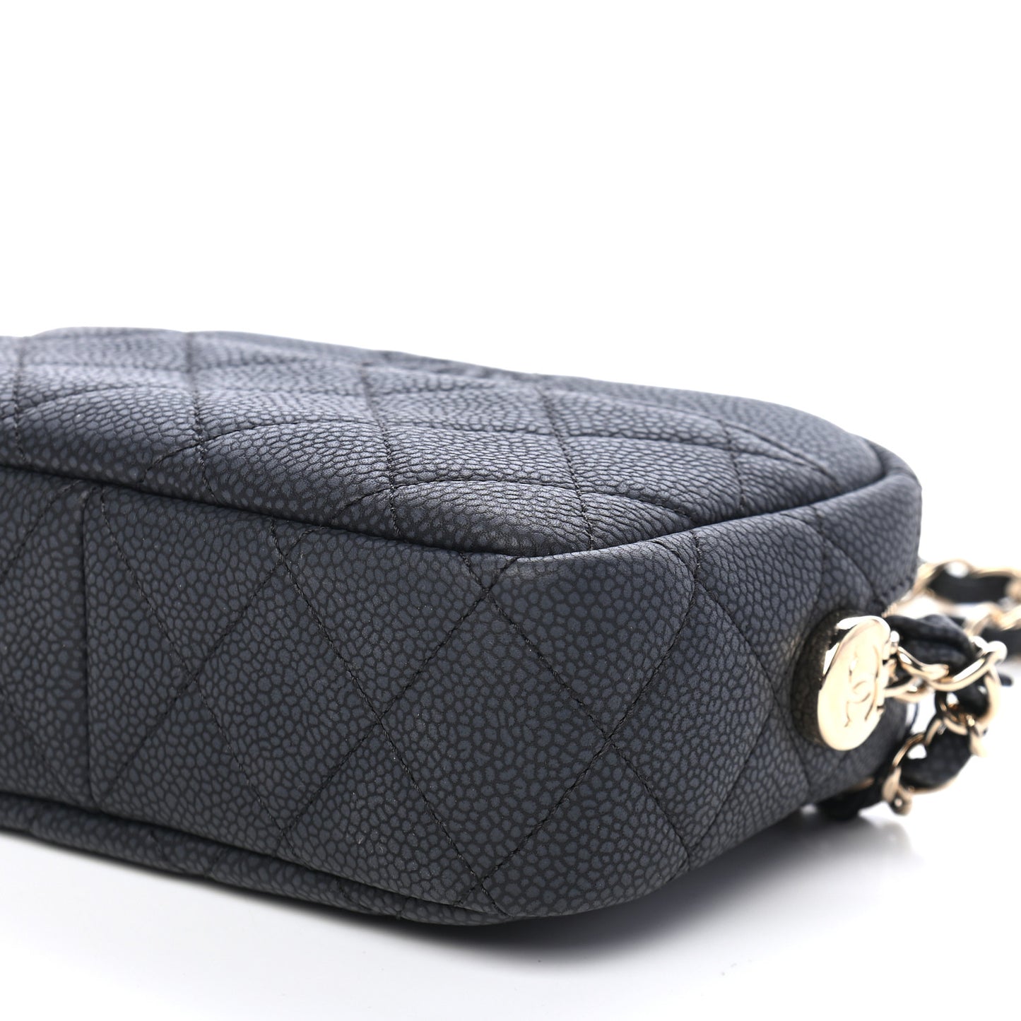 Iridescent Caviar Quilted Mini Coco Tassel Camera Case Black