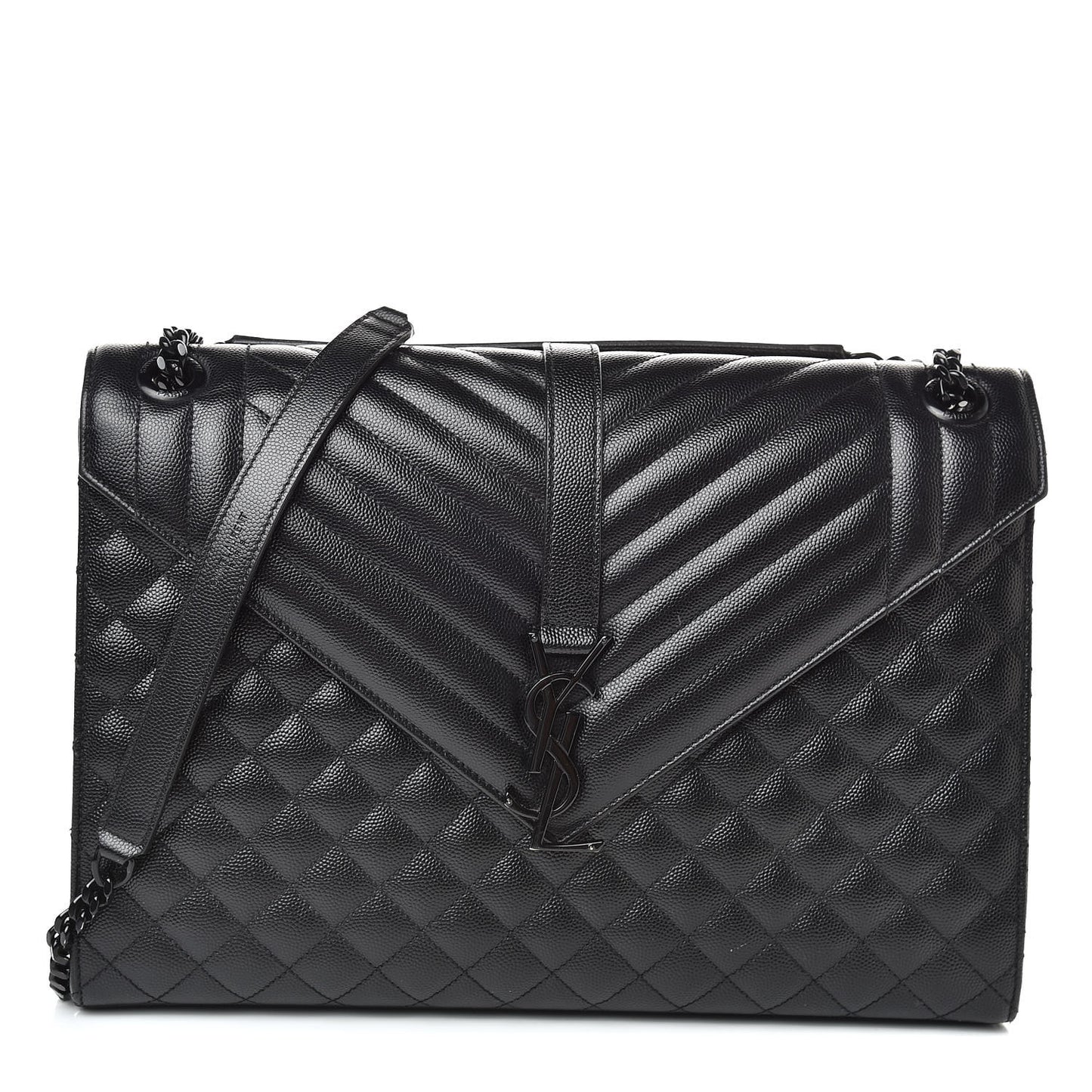 Grain De Poudre Textured Mixed Matelasse Large Triquilt Monogram Monochrome Satchel Black