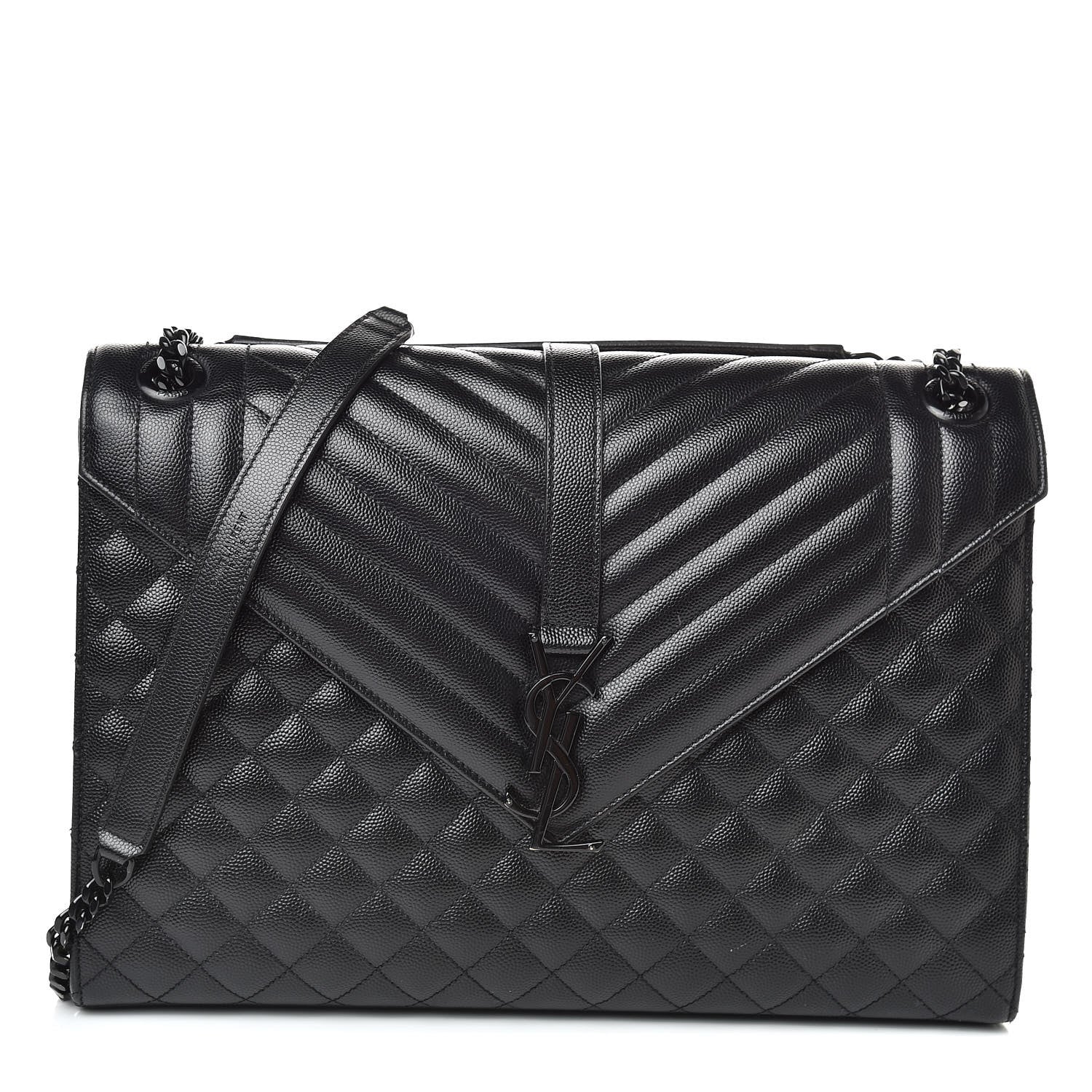 Saint Laurent Grain De Poudre Textured Mixed Matelasse Large Triquilt Monogram Monochrome Satchel Black 1 of 10