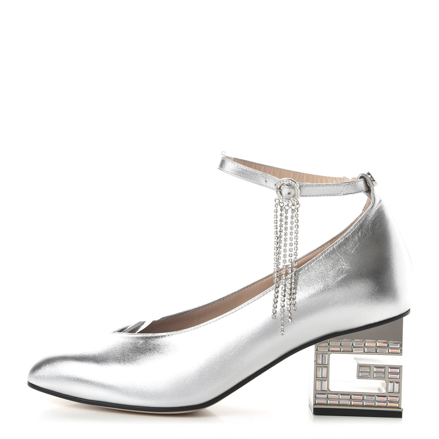 Metallic Nappa Crystal Square G Mid Heel Pumps 40.5 Silver
