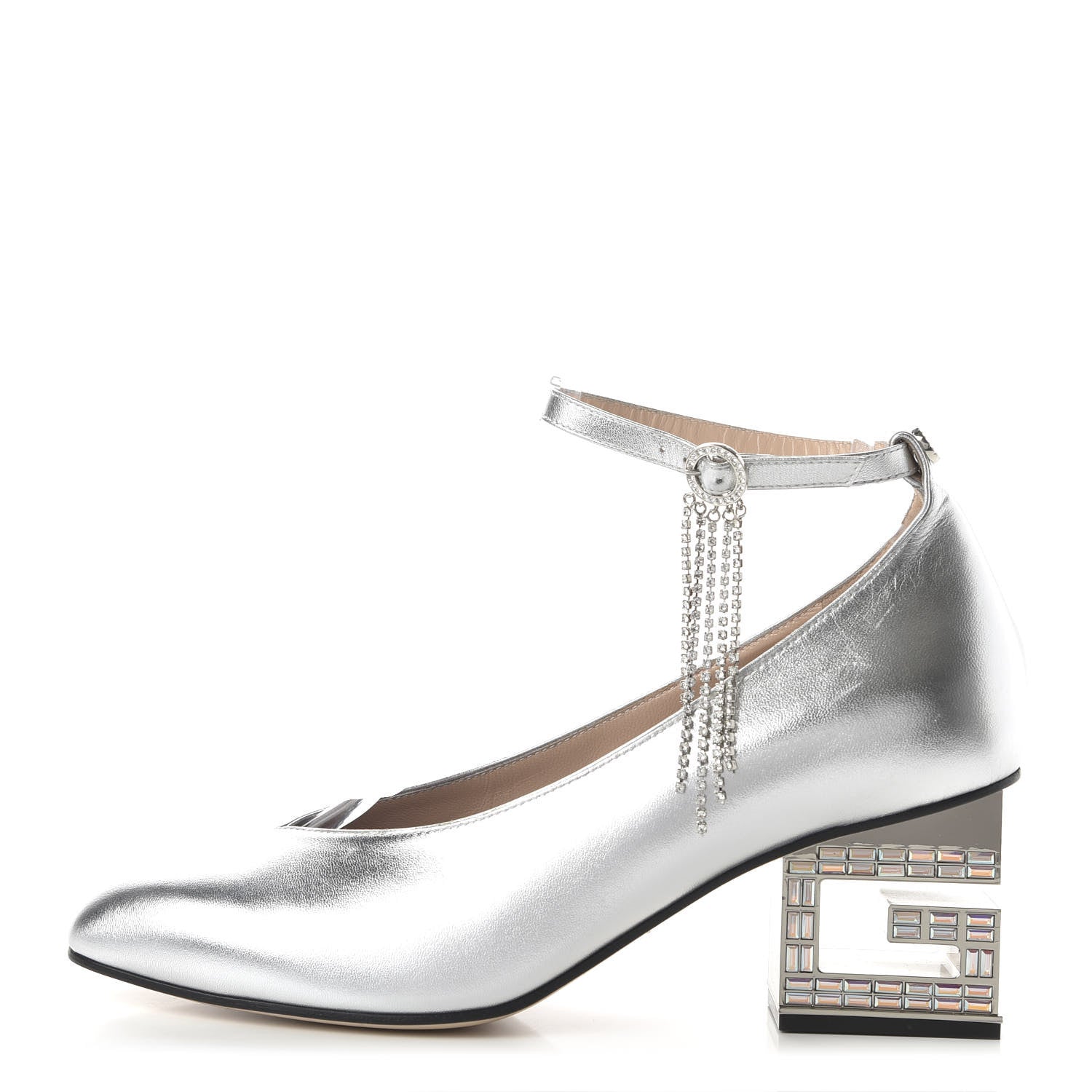 Gucci Metallic Nappa Crystal Square G Mid Heel Pumps 40.5 Silver 1 of 7
