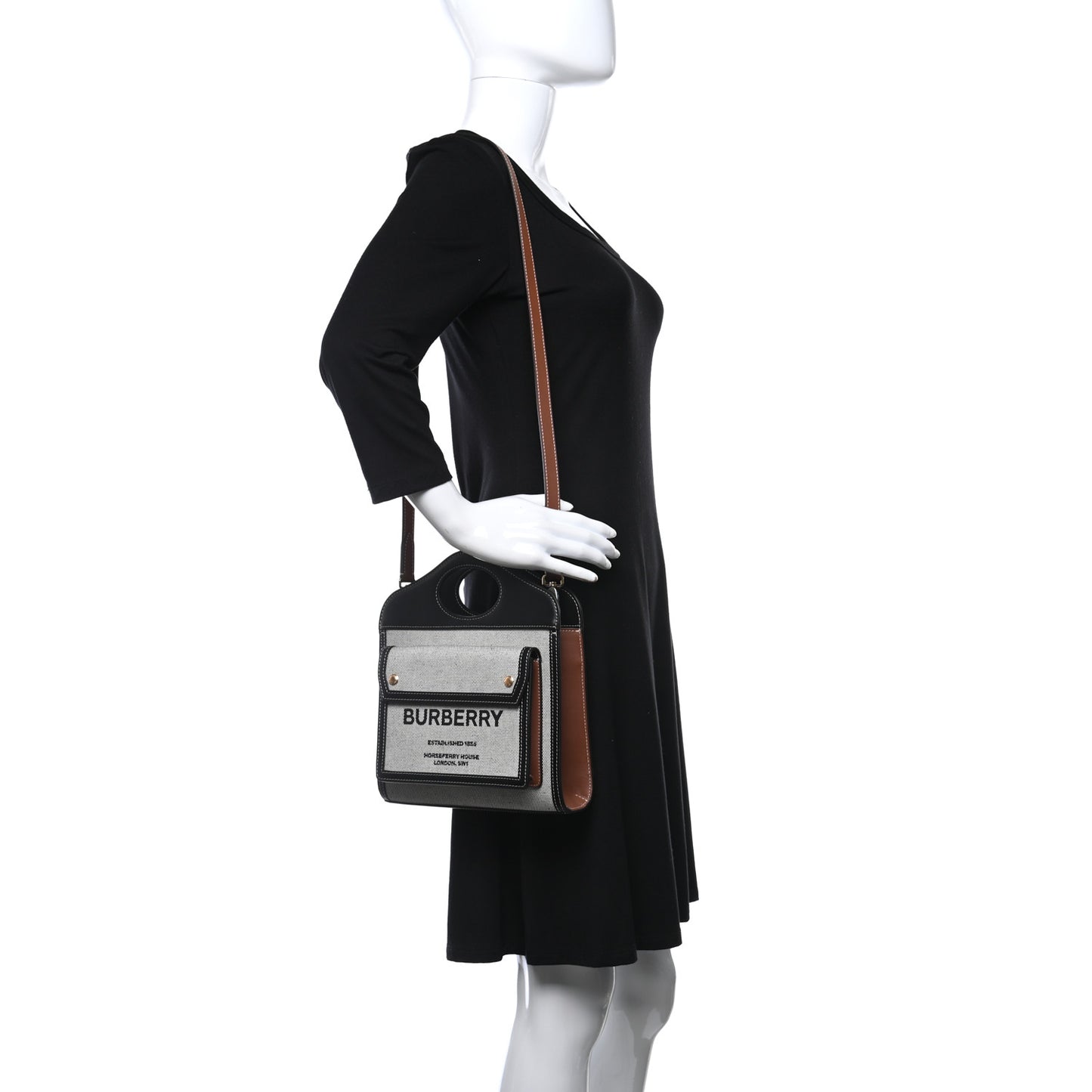 Smooth Calfskin Canvas Two Tone Mini Pocket Bag Black Tan