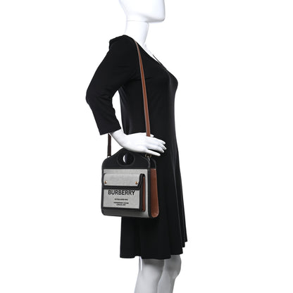 Burberry Smooth Calfskin Canvas Two Tone Mini Pocket Bag Black Tan 2 of 11