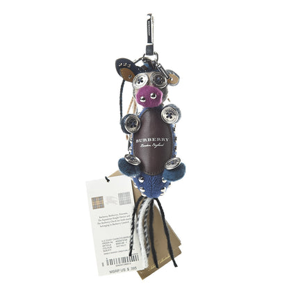 Burberry Calfskin Wool Cashmere Studded Mabel The Donkey Bag Charm Navy Multicolor 1 of 3