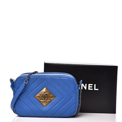 Chanel Lambskin Chevron Quilted Pyramid CC Camera Case Blue 14 of 14