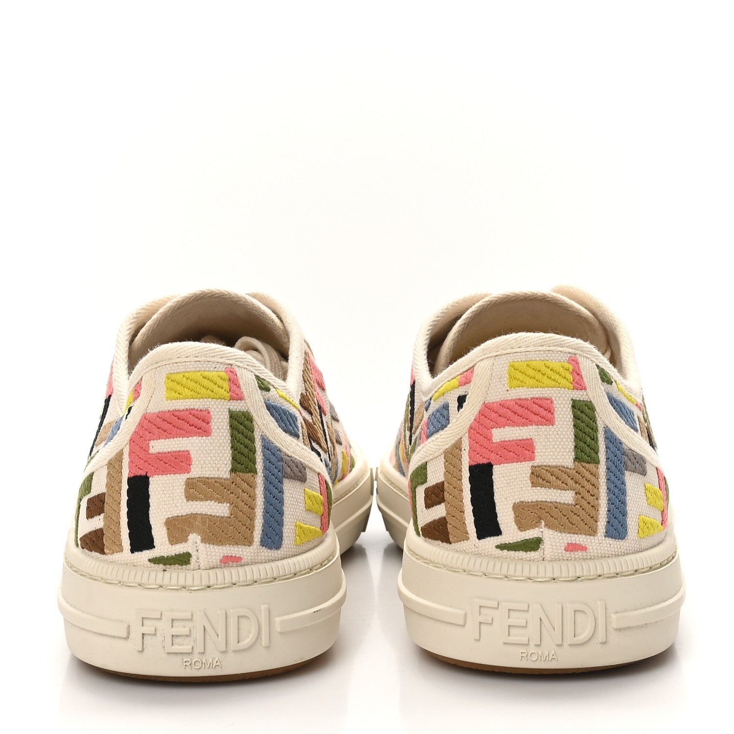 Fendi Kuban Canvas FF Womens Domino Low Top Sneakers 41 Grezzo Multicolor Latte 6 of 10