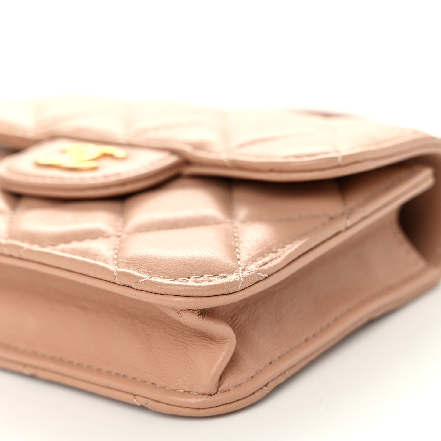 Lambskin Quilted Top Handle Flap Coin Purse With Chain Beige