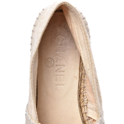 Chanel Linen CC Espadrilles 39 Beige Black 6 of 9