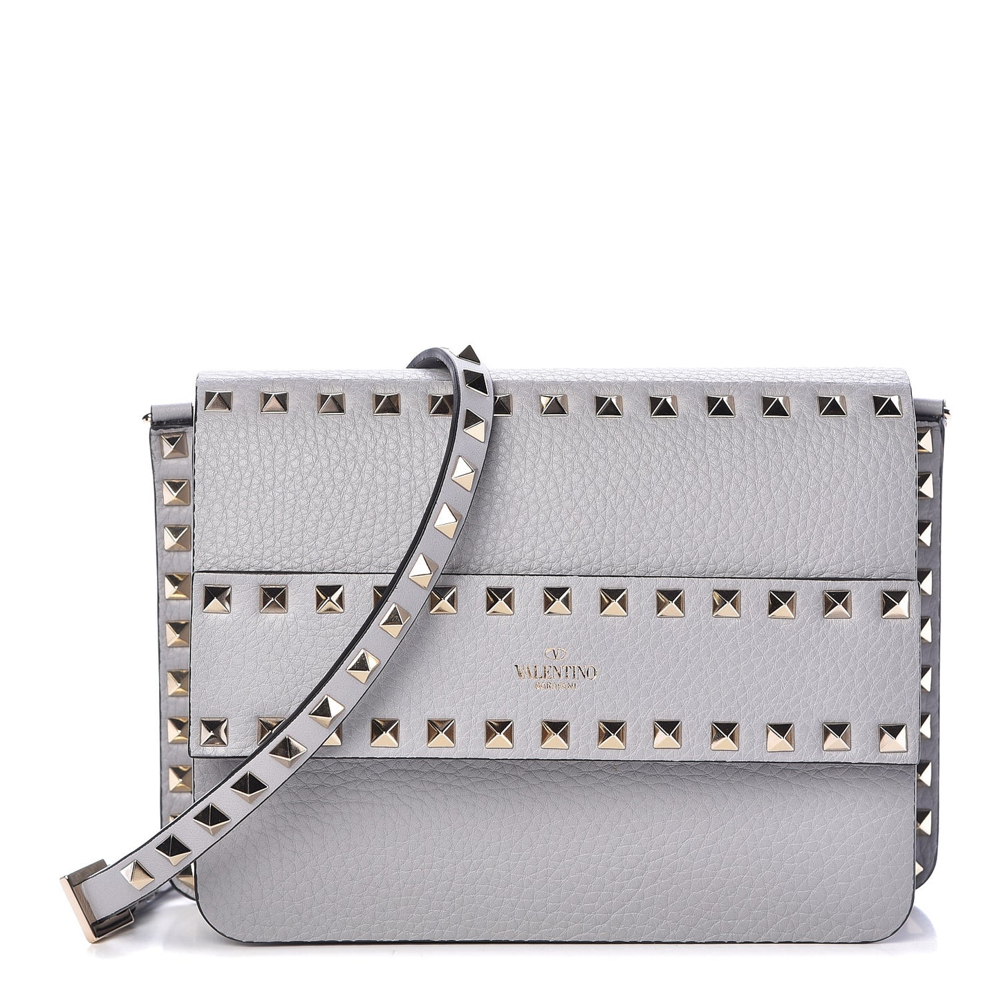 Pebbled Calfskin Rockstud Side Slip Crossbody Pastel Grey