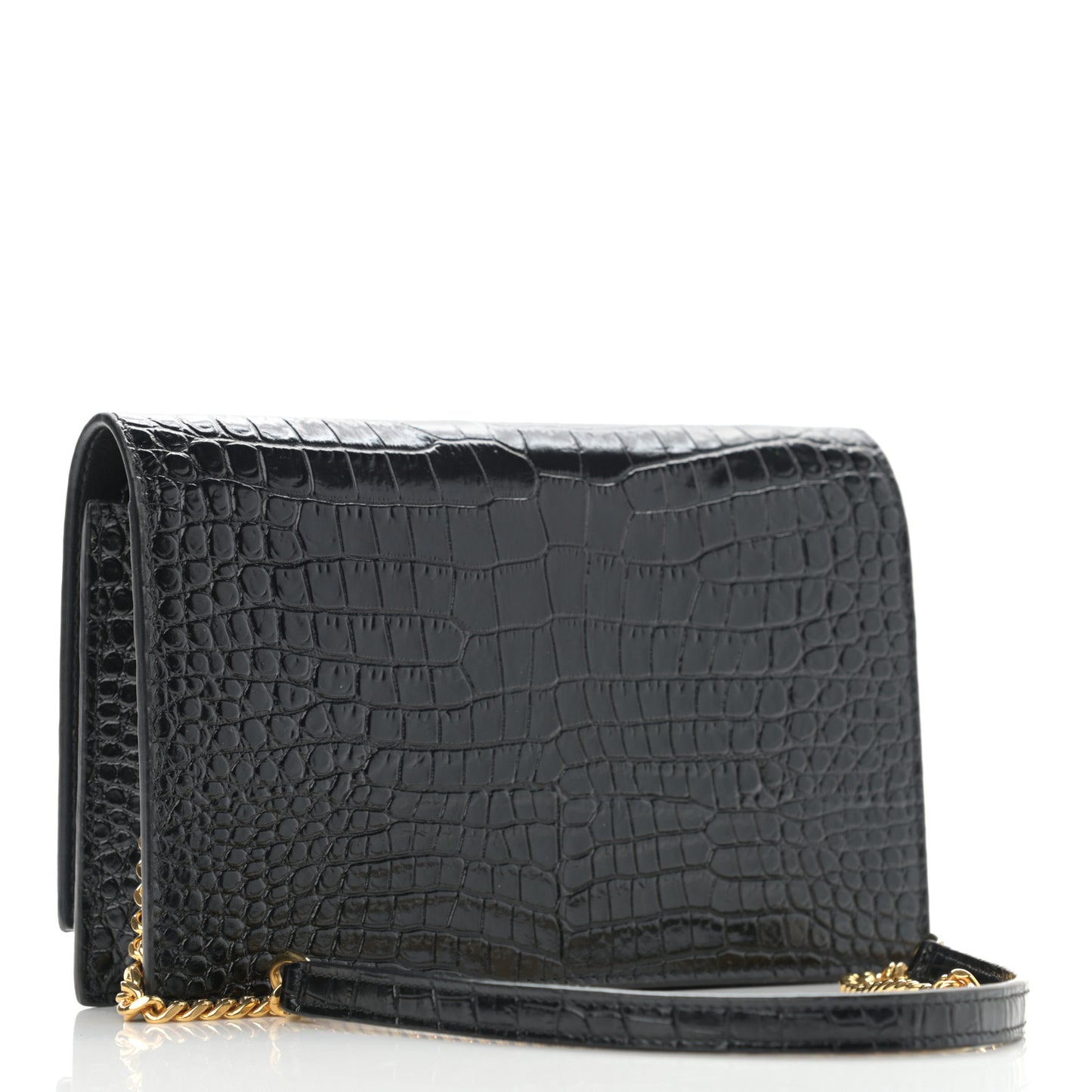 Calfskin Crocodile Embossed Kate Monogram Tassel Chain Wallet Black