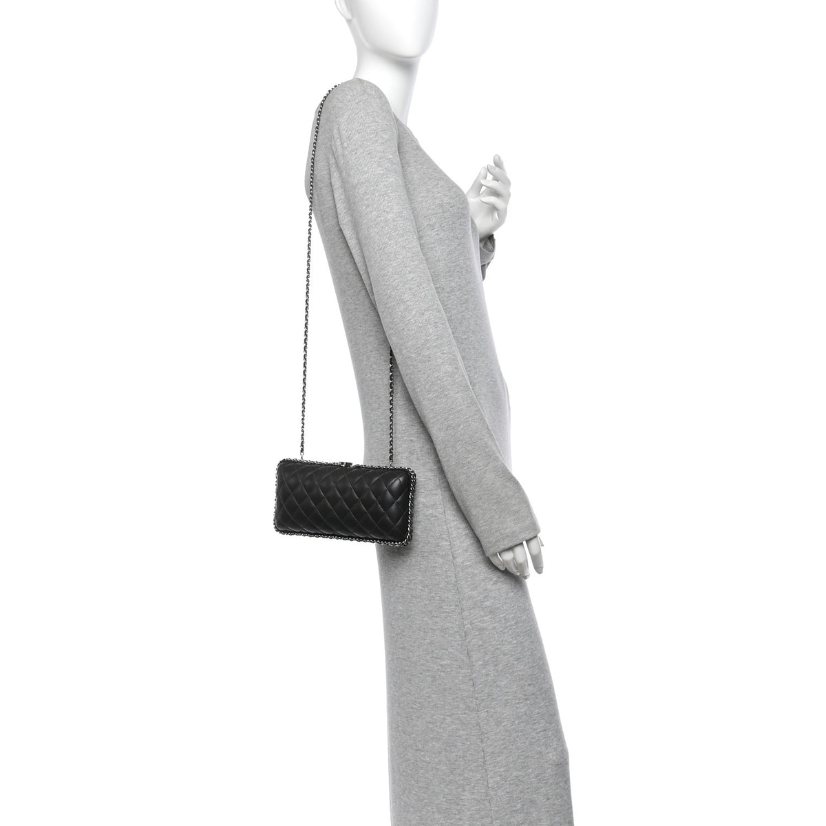 Lambskin Quilted Chain Around Clutch Grey