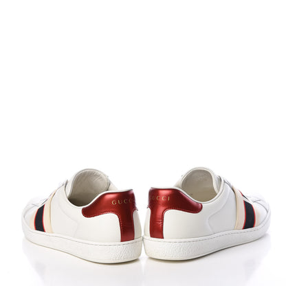 Gucci Calfskin Stripe Mens New Ace Sneakers 8 White Ecru Red Flame 6 of 22