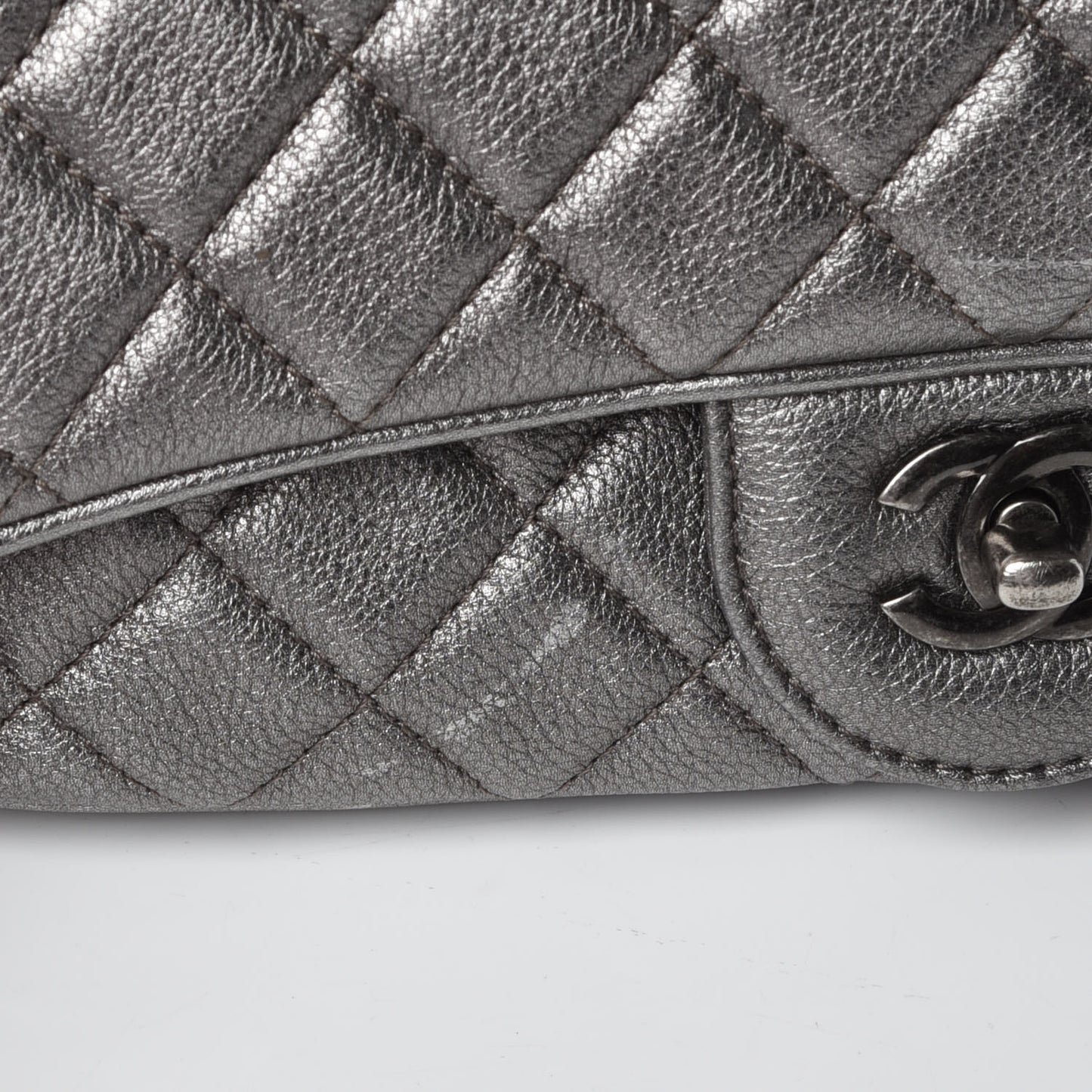 Metallic Calfskin Quilted Small Casual Rock Flap Silver