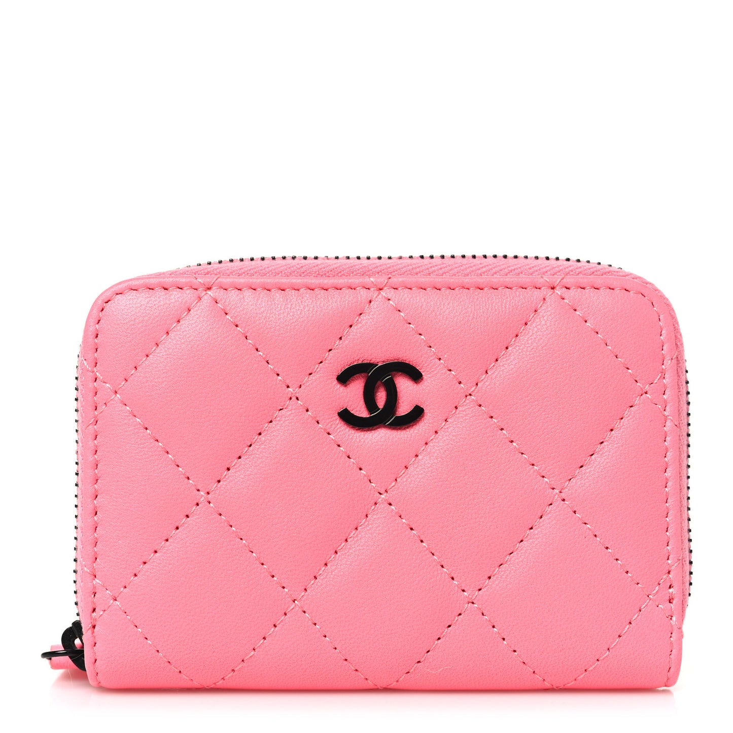 Lambskin Quilted Zip Around Coin Purse Pink