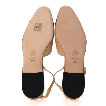 Chanel Lambskin Grosgrain Cap Toe CC Slingback Sandals 36.5 Beige Black 5 of 8
