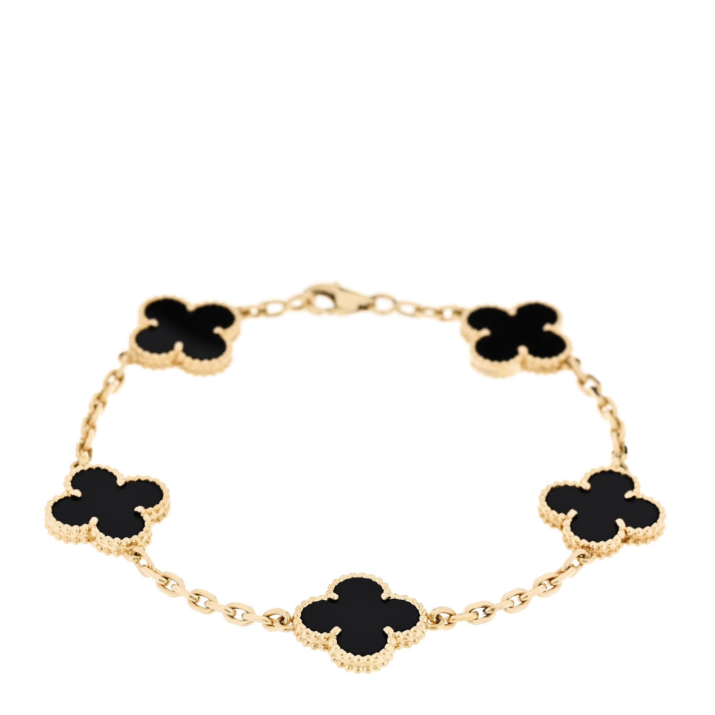18K Yellow Gold Black Onyx 5 Motifs Vintage Alhambra Bracelet