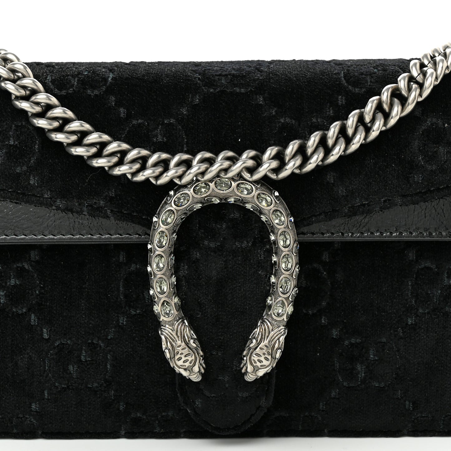 Velvet Skipper Crystal GG Monogram Small Dionysus Shoulder Bag Black Black Diamond