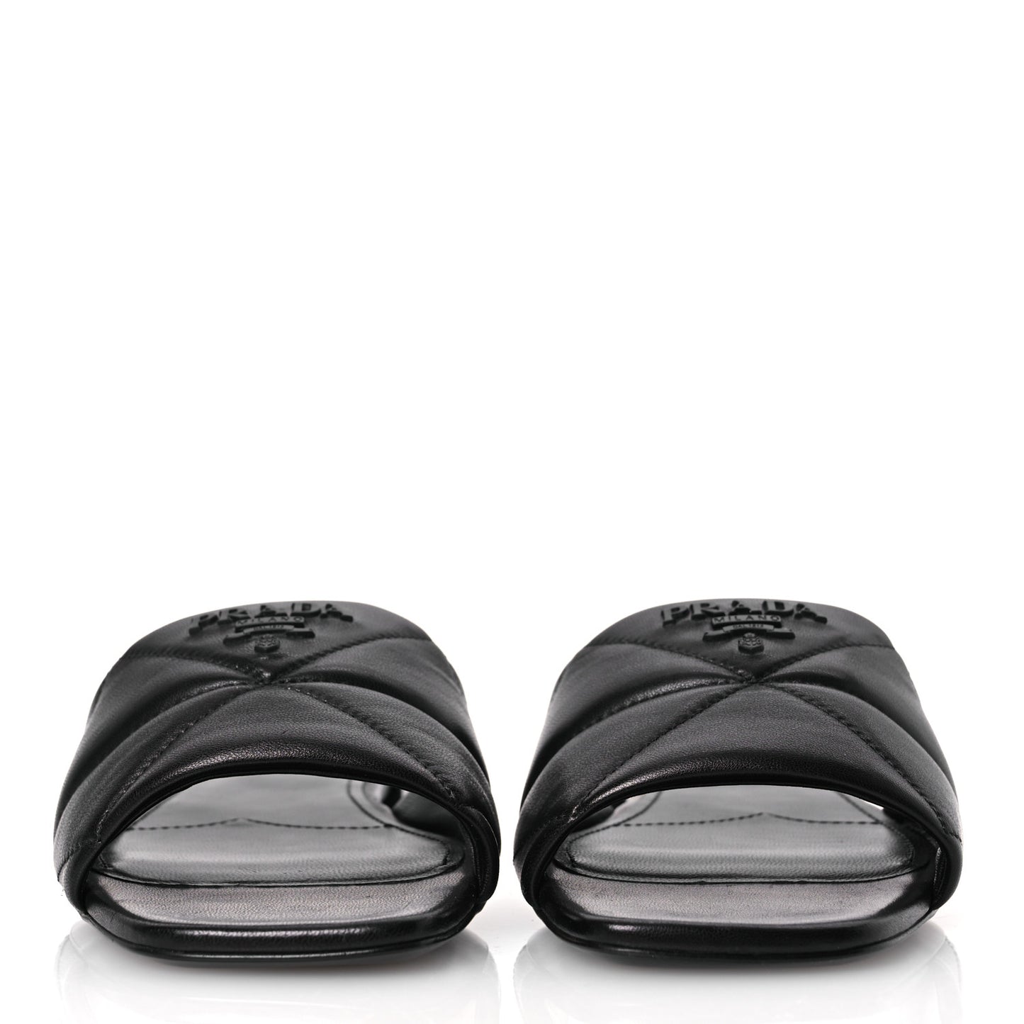 Nappa Logo Quilted 10mm Slide Sandals 36.5 Black