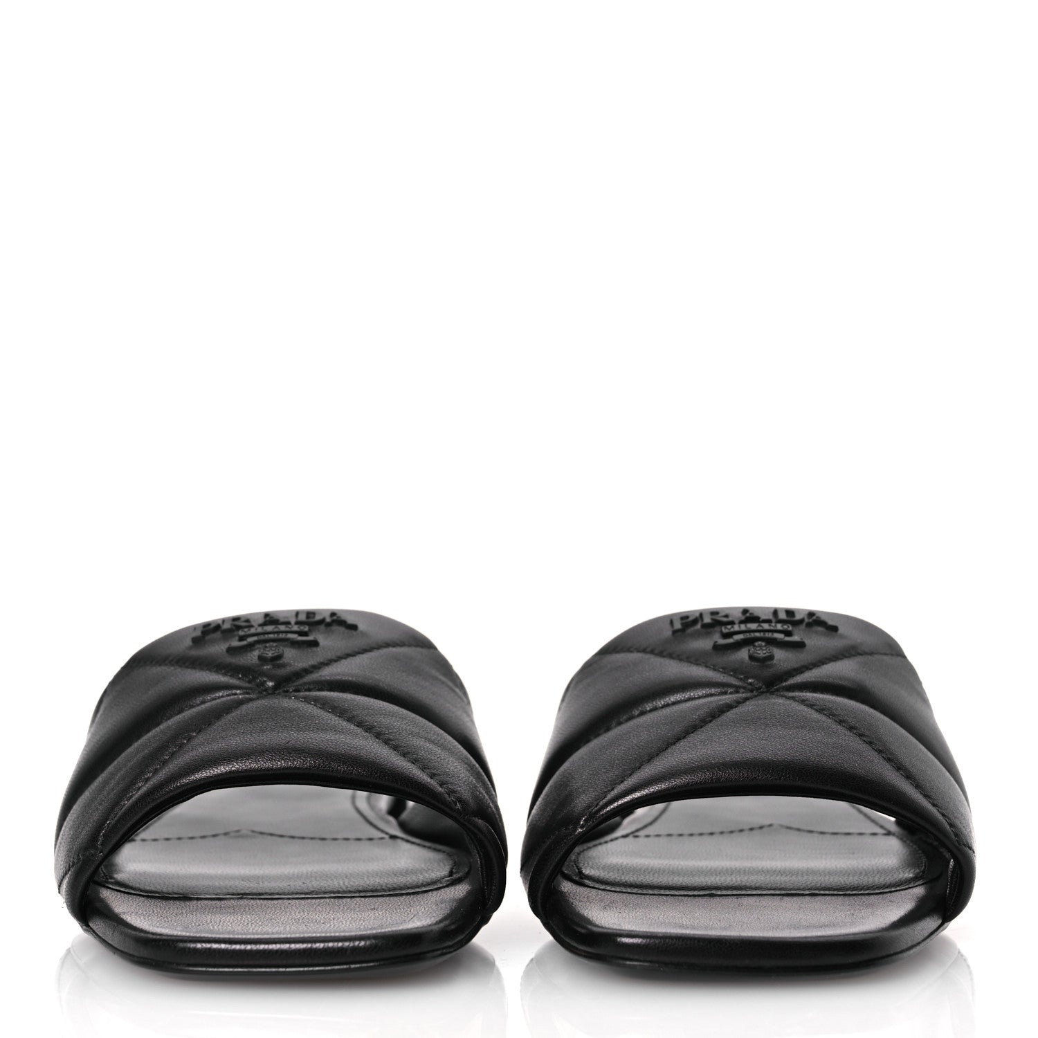 Prada Nappa Logo Quilted 10mm Slide Sandals 36.5 Black 3 of 10