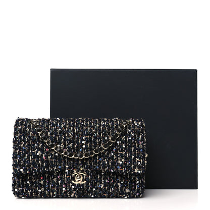 Chanel Glittered Tweed Quilted Medium Double Flap Navy Blue Multicolor 11 of 11