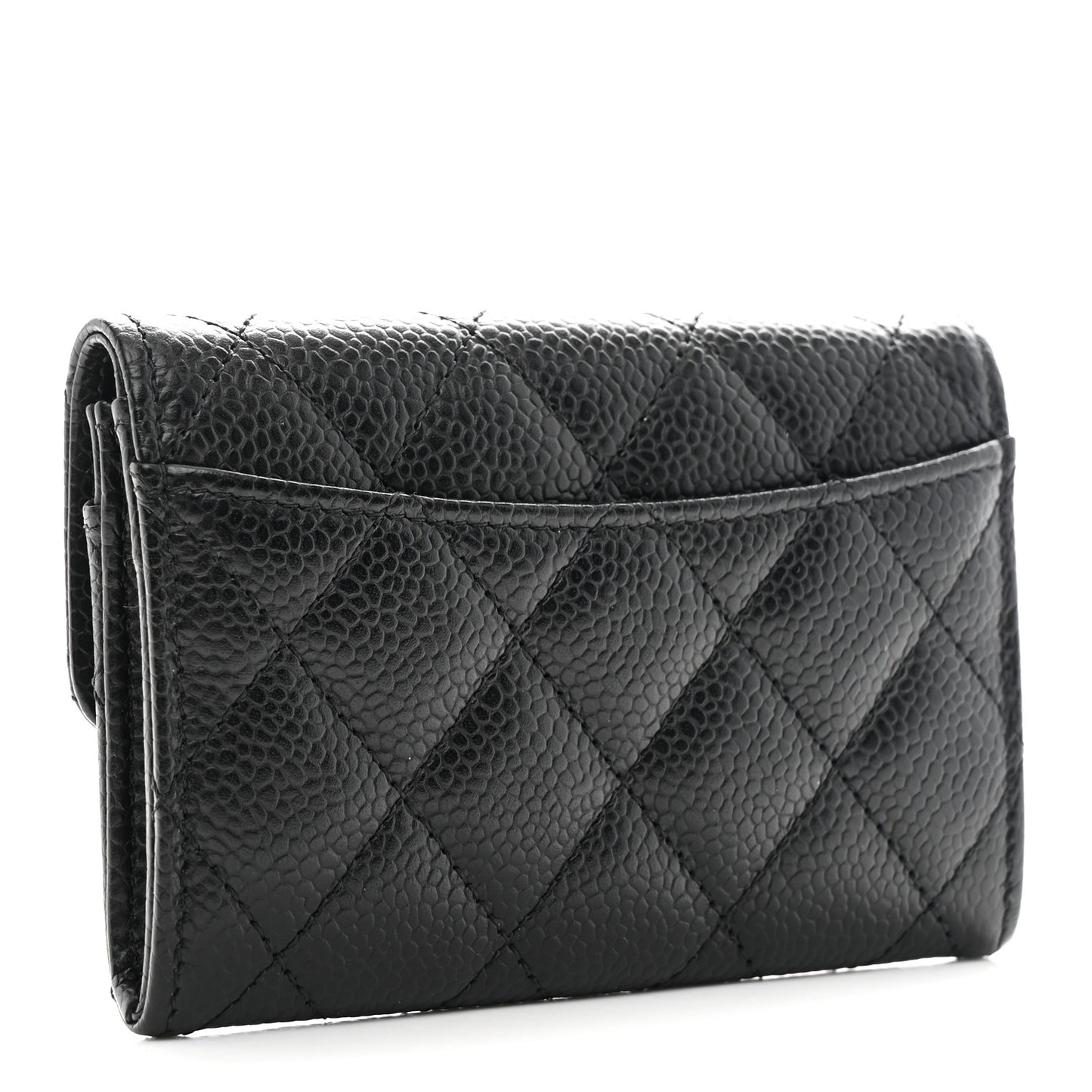 Caviar Quilted Flap Card Holder Wallet Black