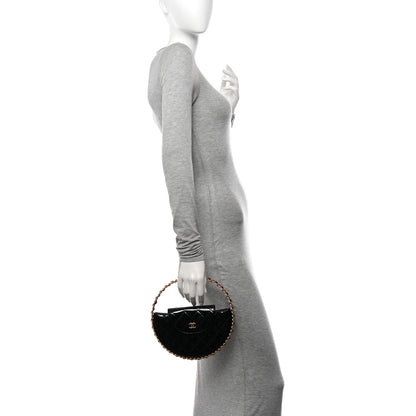 Chanel Patent Calfskin Quilted Chain Hoop Bag Black 2 of 10