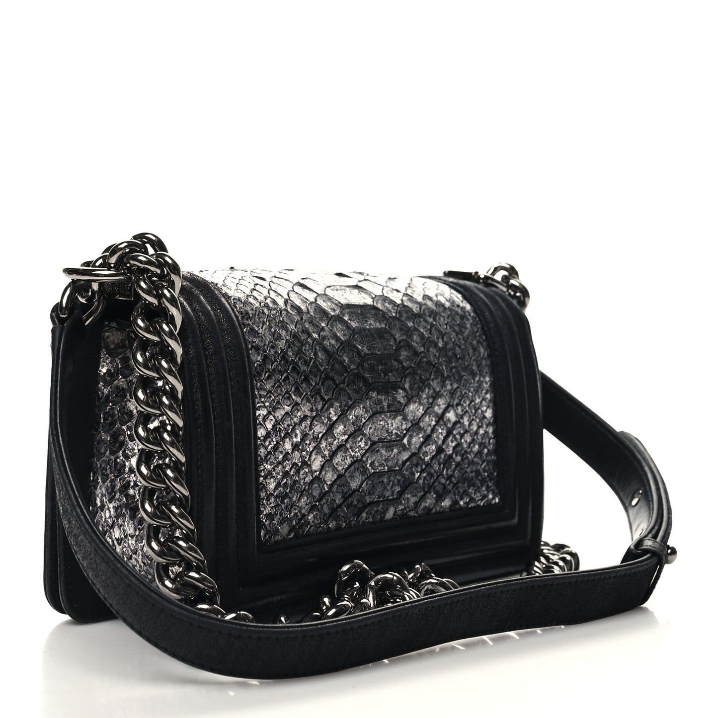 Snakeskin Calfskin Small Boy Flap Black Black