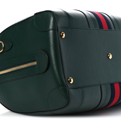 Gucci Textured Dollar Calfskin Web Medium Savoy Duffle Bag Green 8 of 10