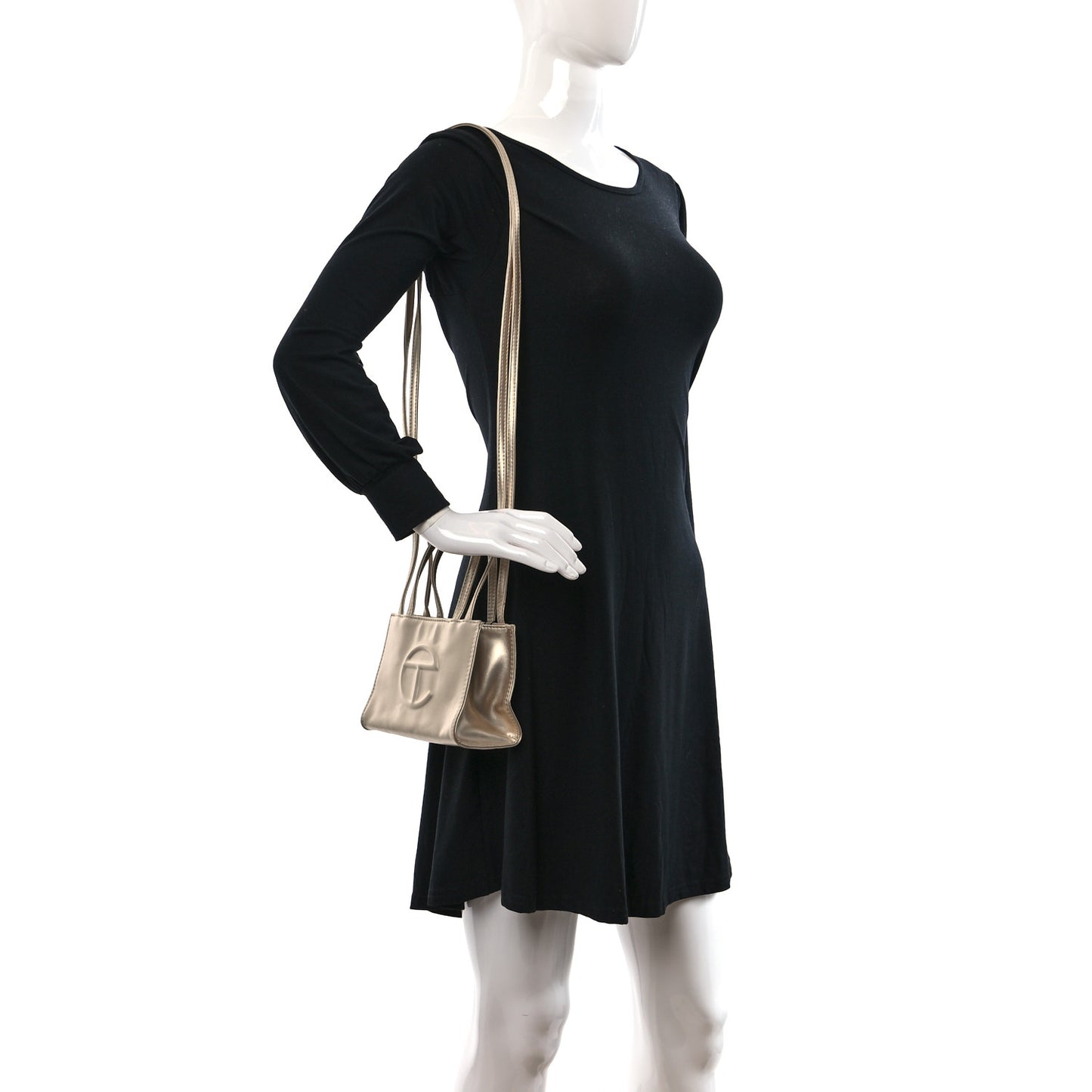 Metallic Vegan Leather Small Shopping Bag Gold