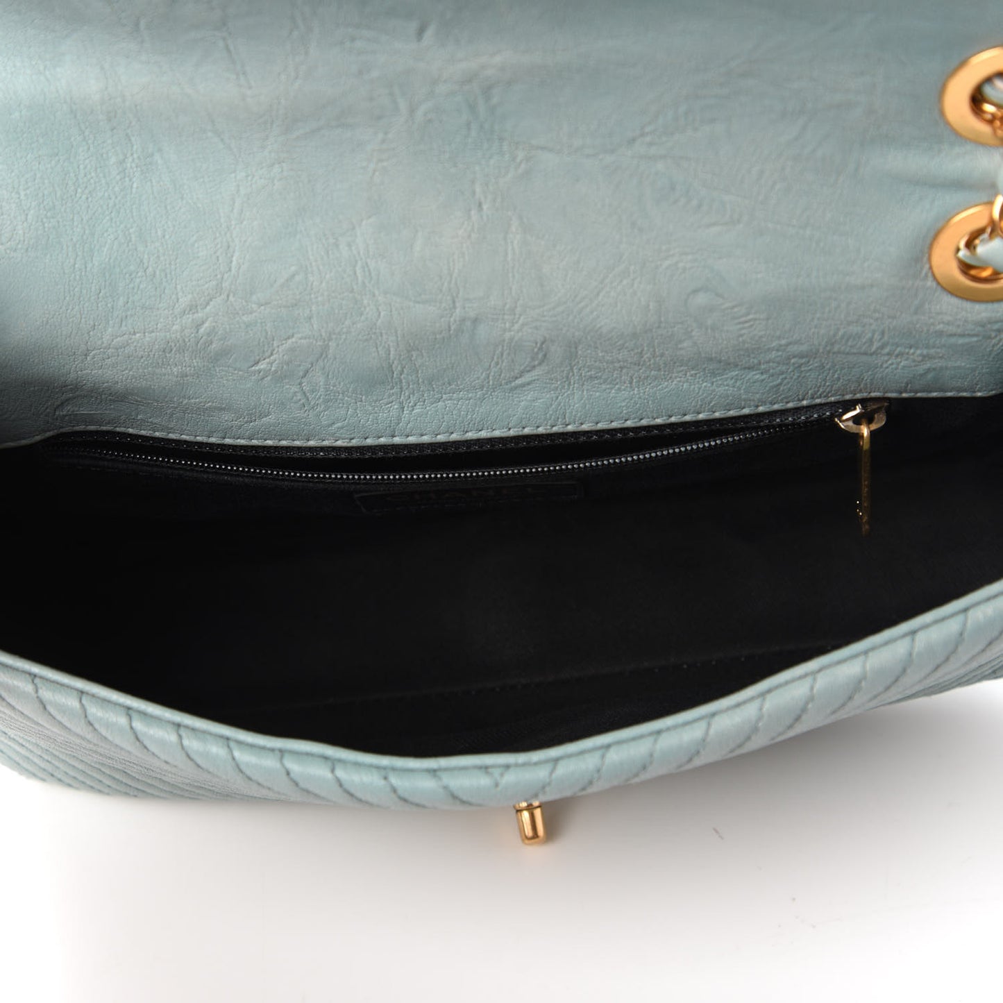 Calfskin Surpique Chevron Medium Flap Blue