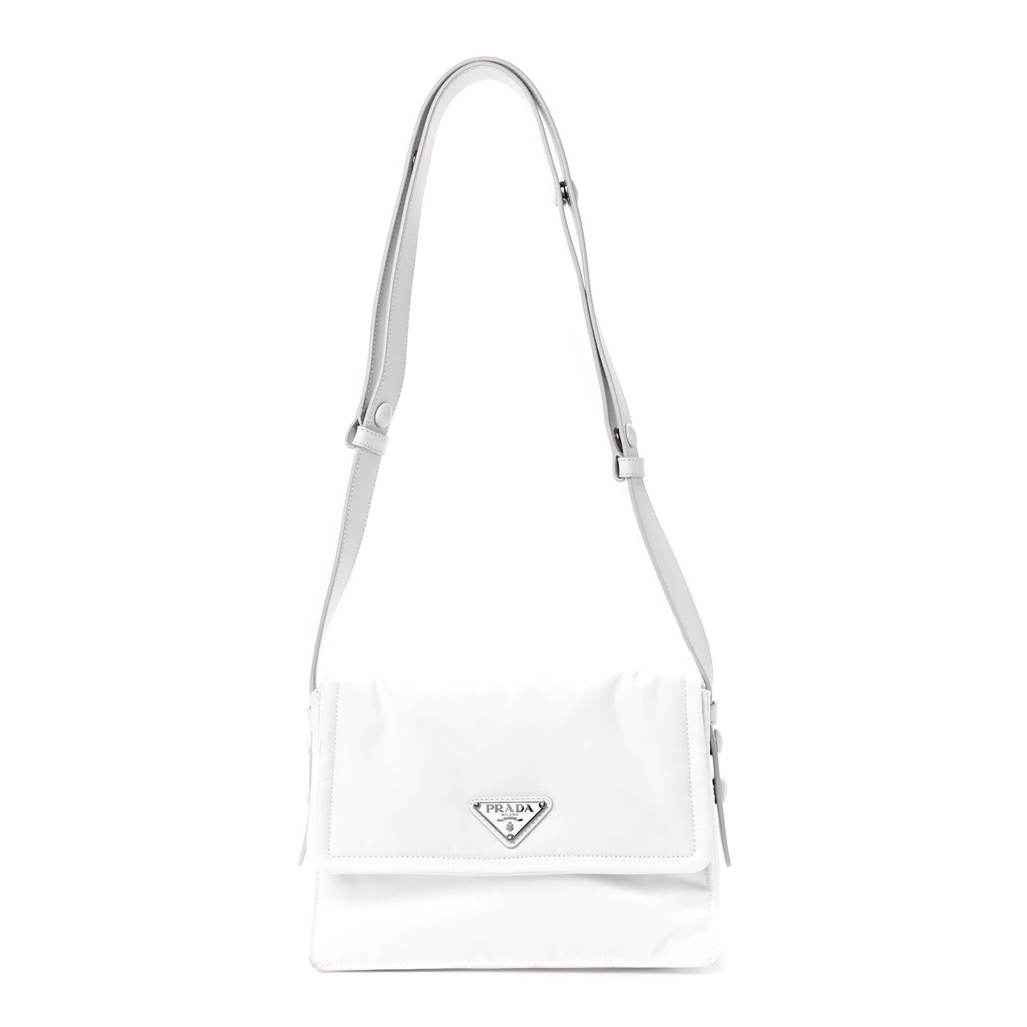 Re-Nylon Vitello Padded Small Flap Shoulder Bag White