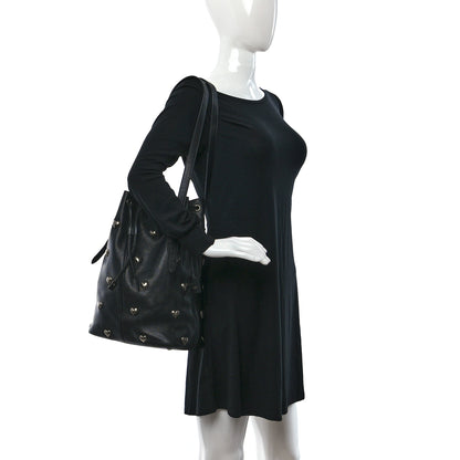 Saint Laurent Lambskin Medium Heart Studded Riva Bucket Bag Black 2 of 9