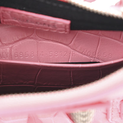 Balenciaga Extra Supple Calfskin Crocodile Embossed Le Cagole Mini Purse With Chain Sweet Pink 8 of 11