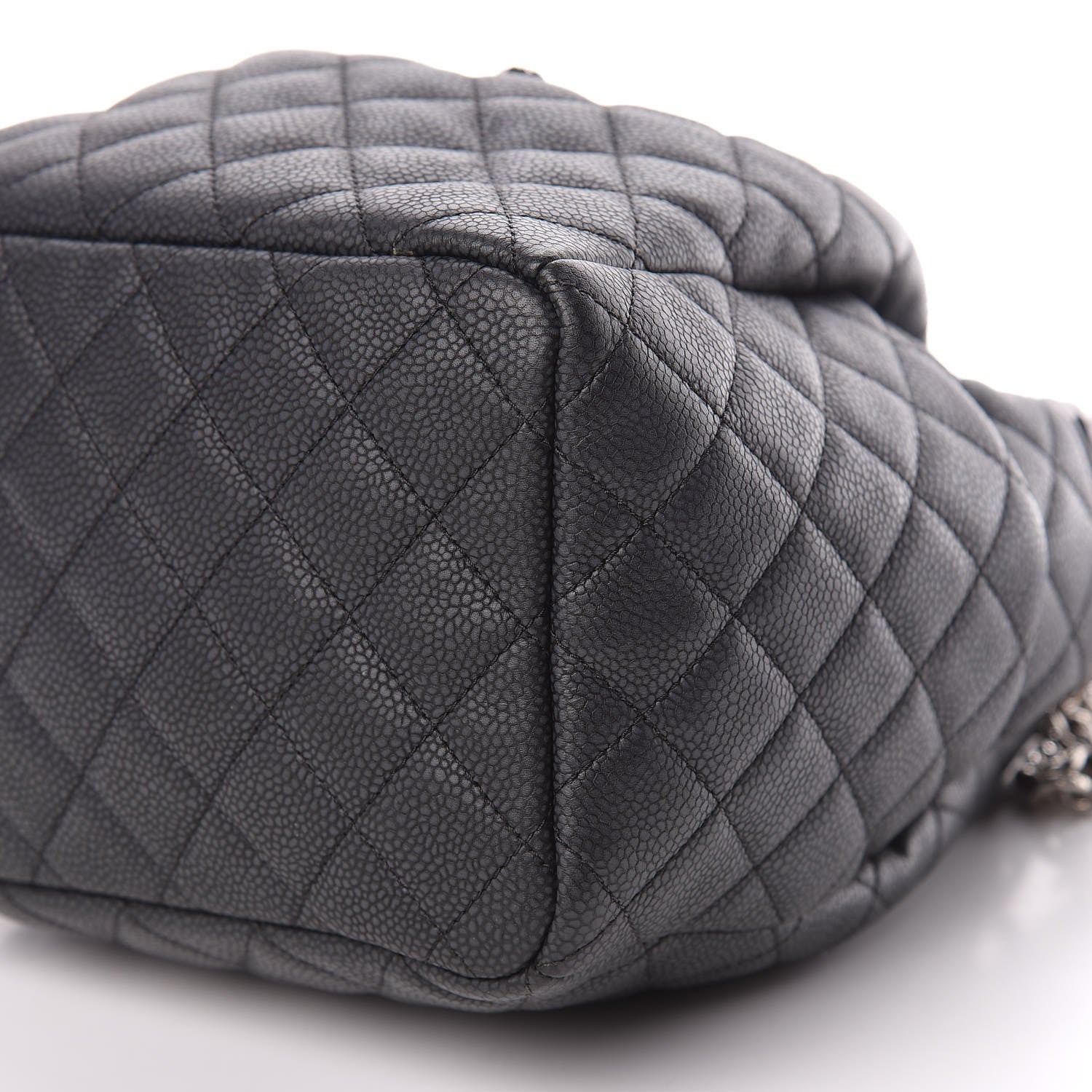 Chanel Caviar Flat Quilted CC Chain Bucket Drawstring Bag Black 6 of 15