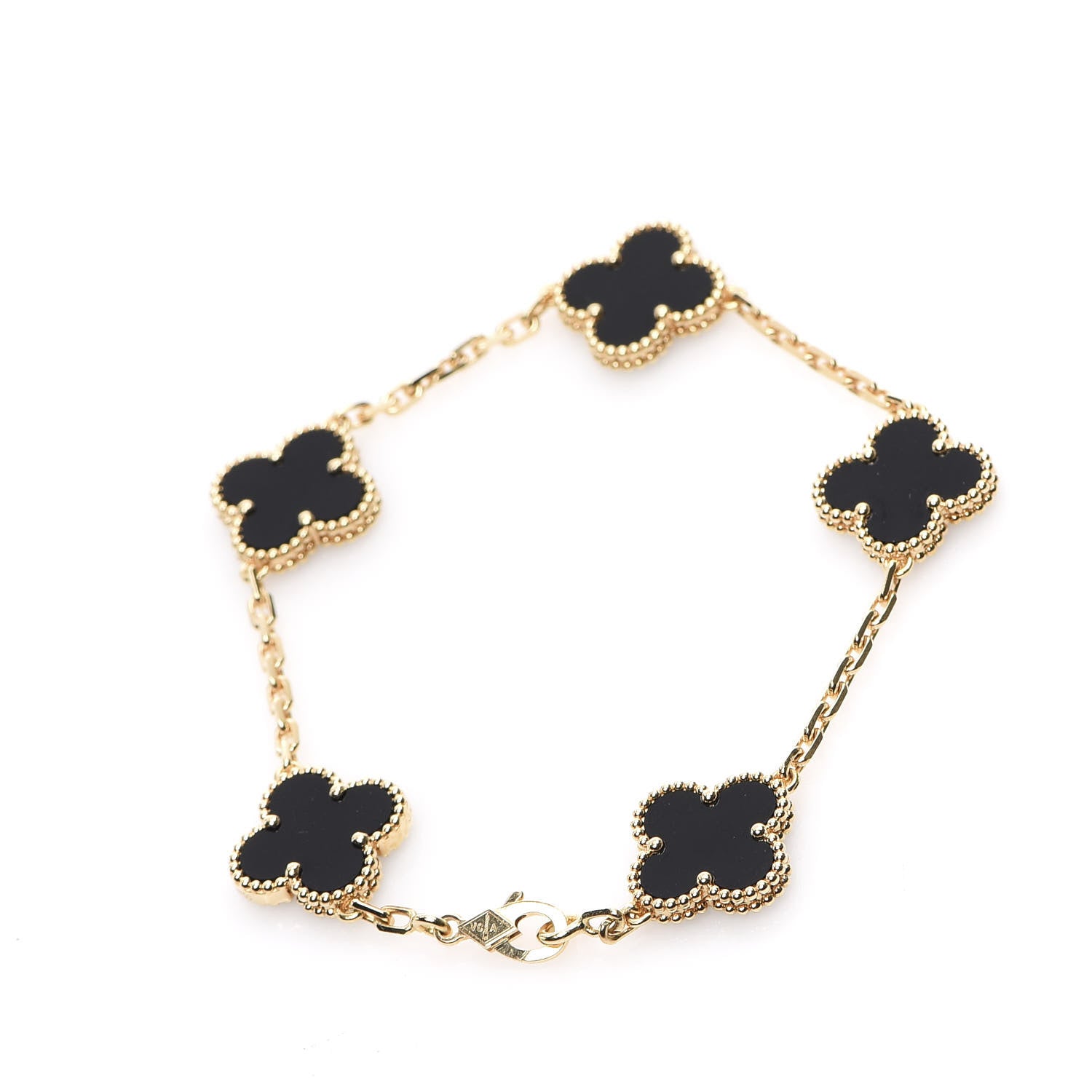 Van Cleef & Arpels 18K Yellow Gold Black Onyx 5 Motifs Vintage Alhambra Bracelet 2 of 5