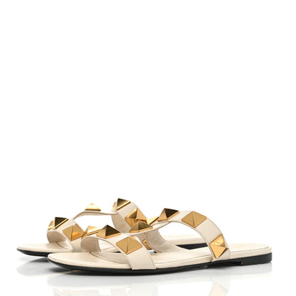 Valentino Garavani Calfskin Roman Stud Flat Slide Sandals 37 Light Ivory 3 of 8