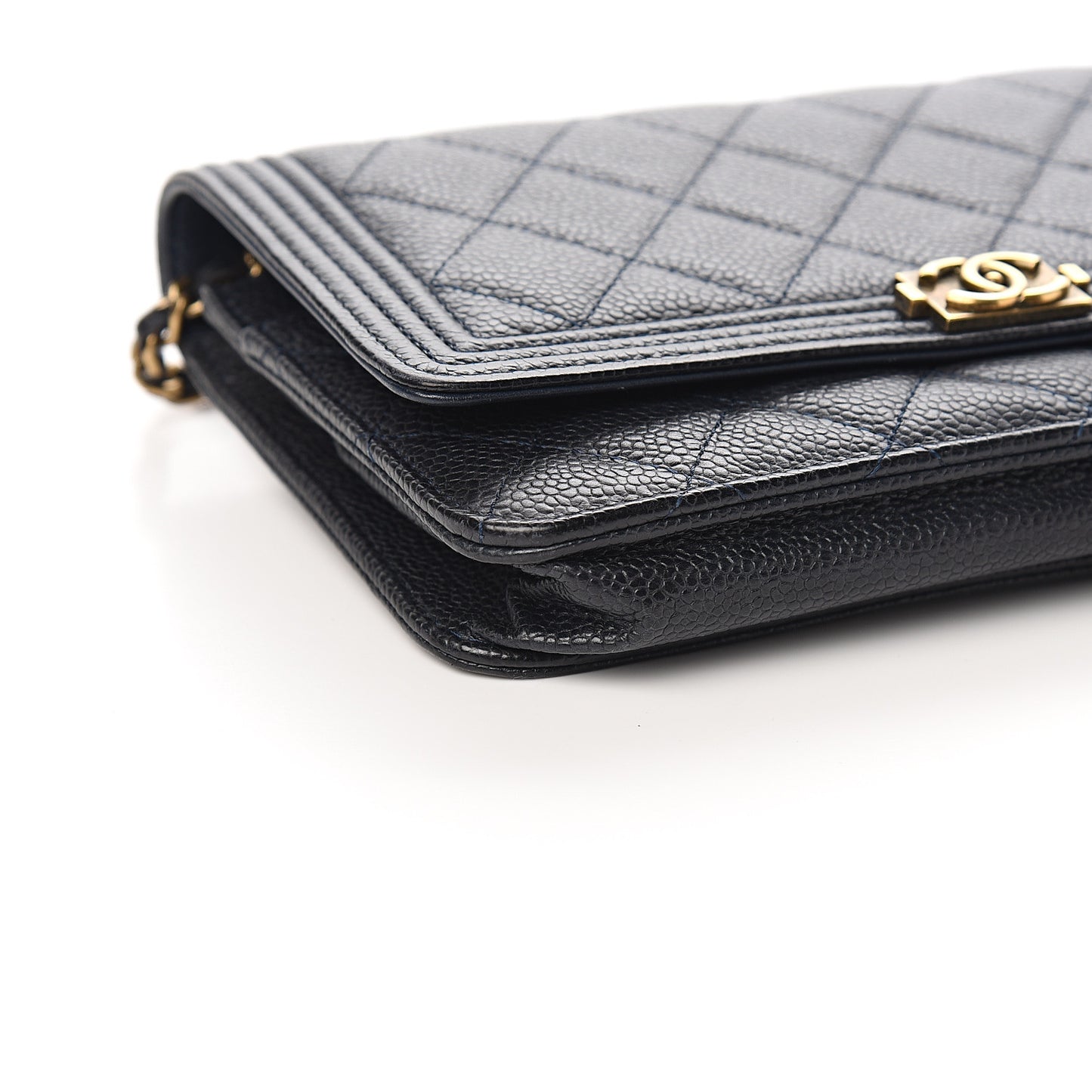 Caviar Quilted Boy Wallet On Chain WOC Navy