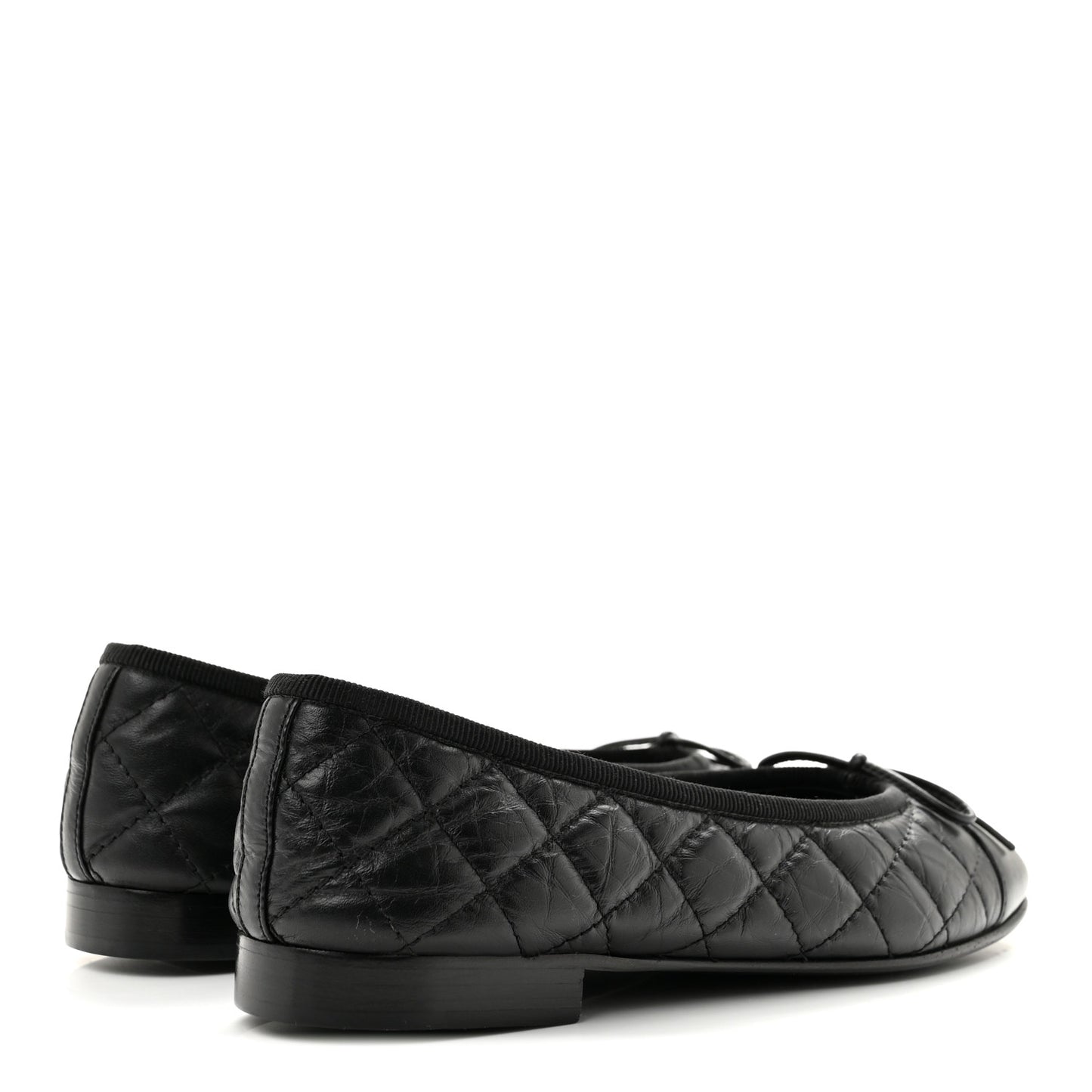 Aged Calfskin Quilted CC Cap Toe Ballerina Flats 35.5 Black