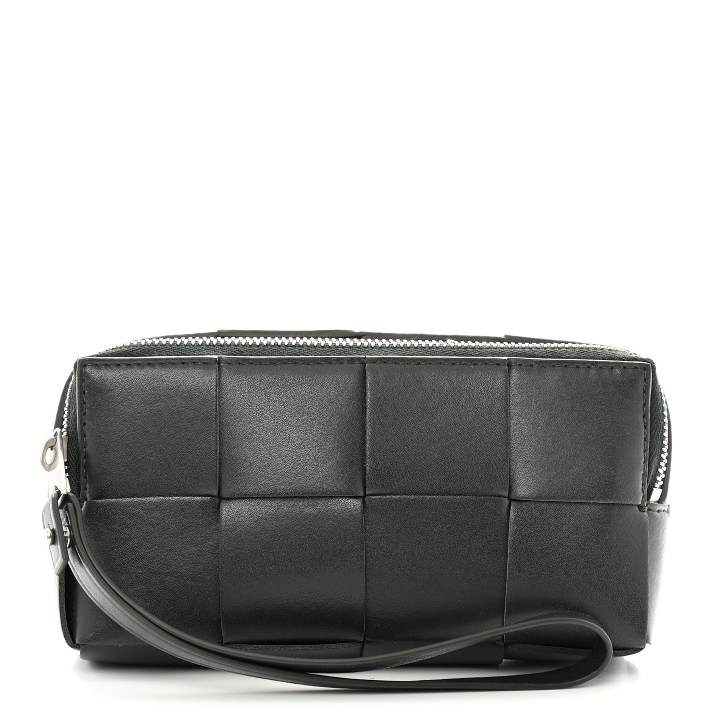 Nappa Maxi Intrecciato Cassette Wristlet Pouch Dark Moss