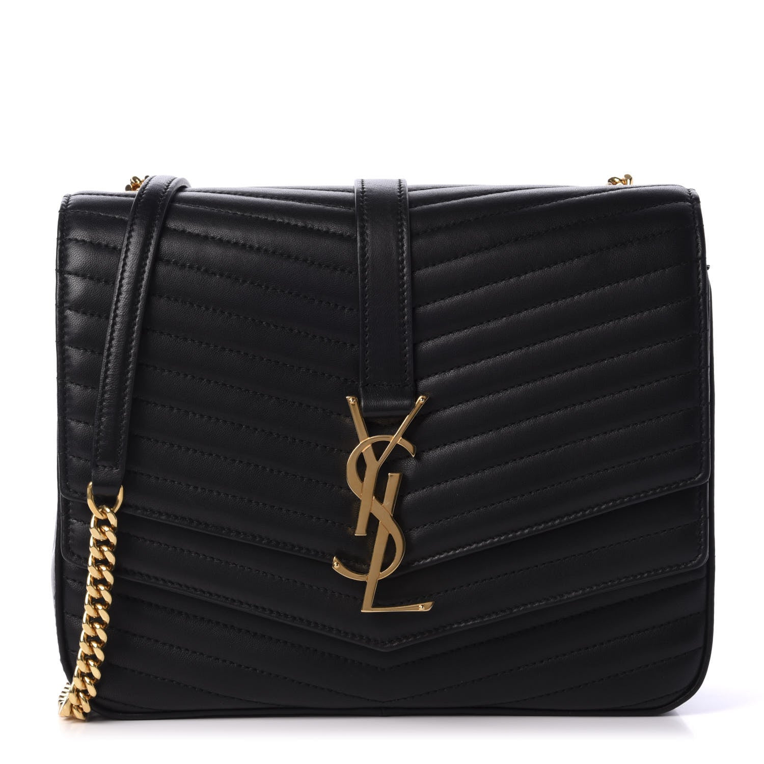 Saint Laurent Lambskin Matelasse Chevron Monogram Medium Sulpice Bag Black 1 of 12