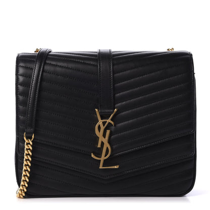 Saint Laurent Lambskin Matelasse Chevron Monogram Medium Sulpice Bag Black 1 of 12