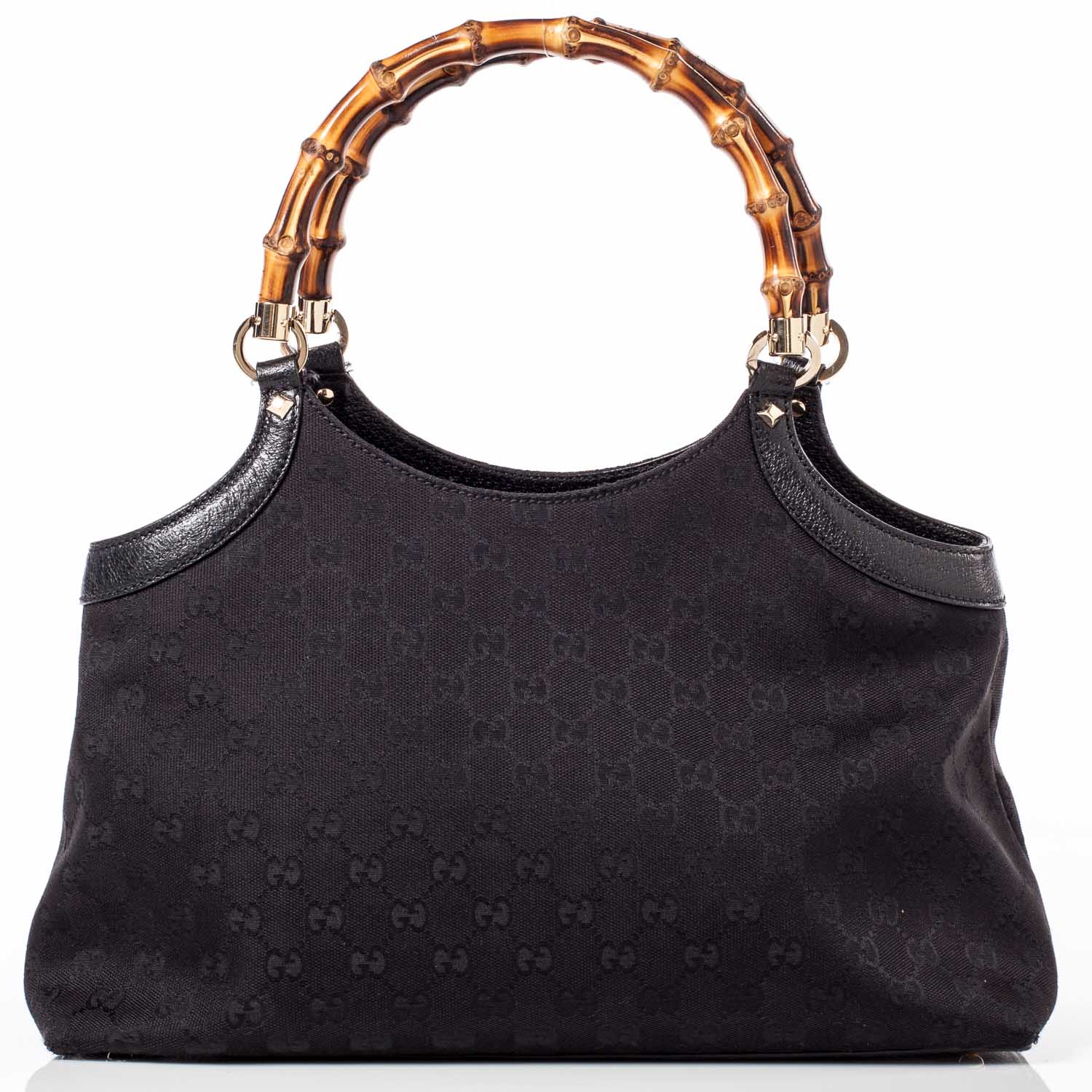 Gucci Monogram Bamboo Handle Shoulder Bag Black 3 of 9
