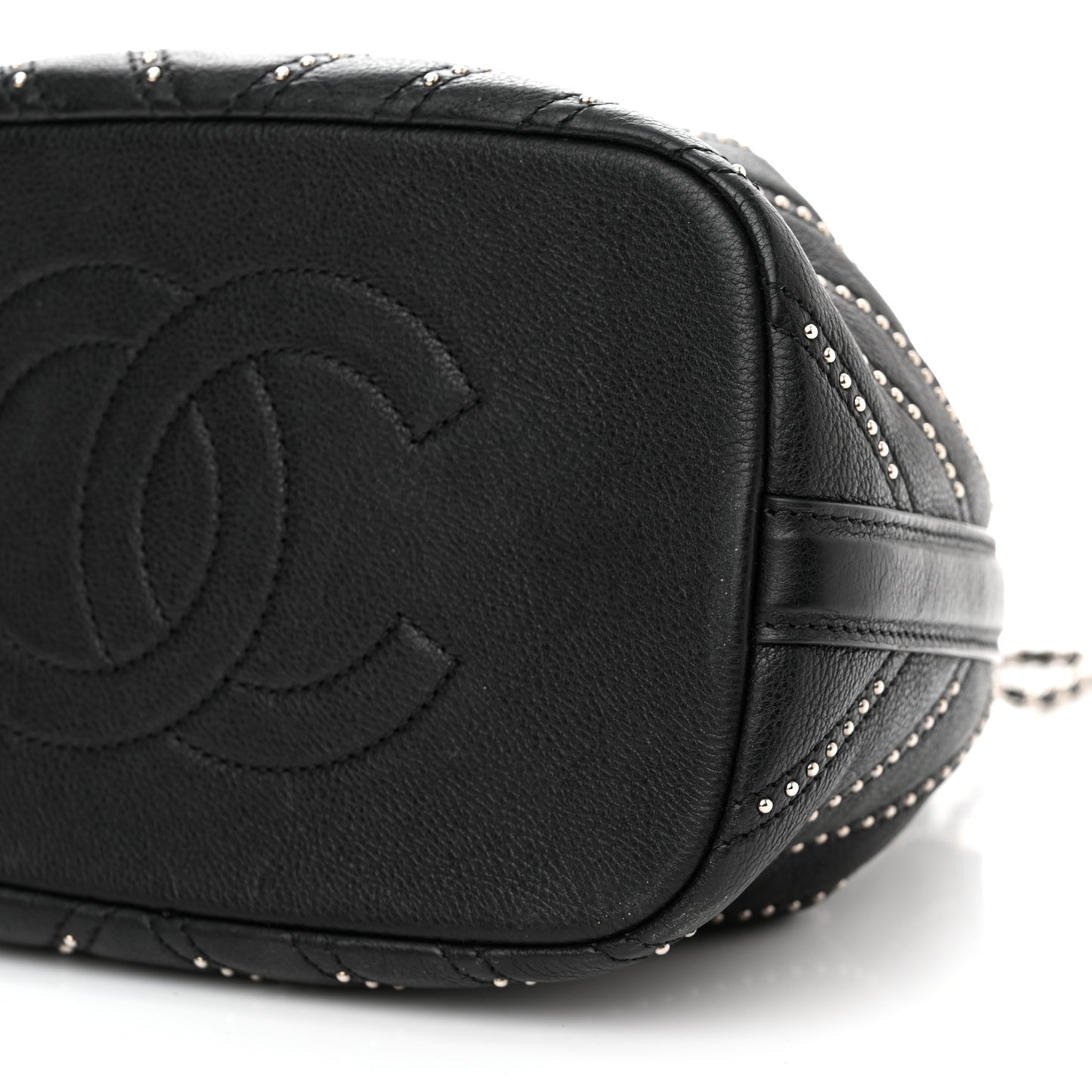 Calfskin Studded Chevron Quilted Stud Wars Drawstring Bag Black