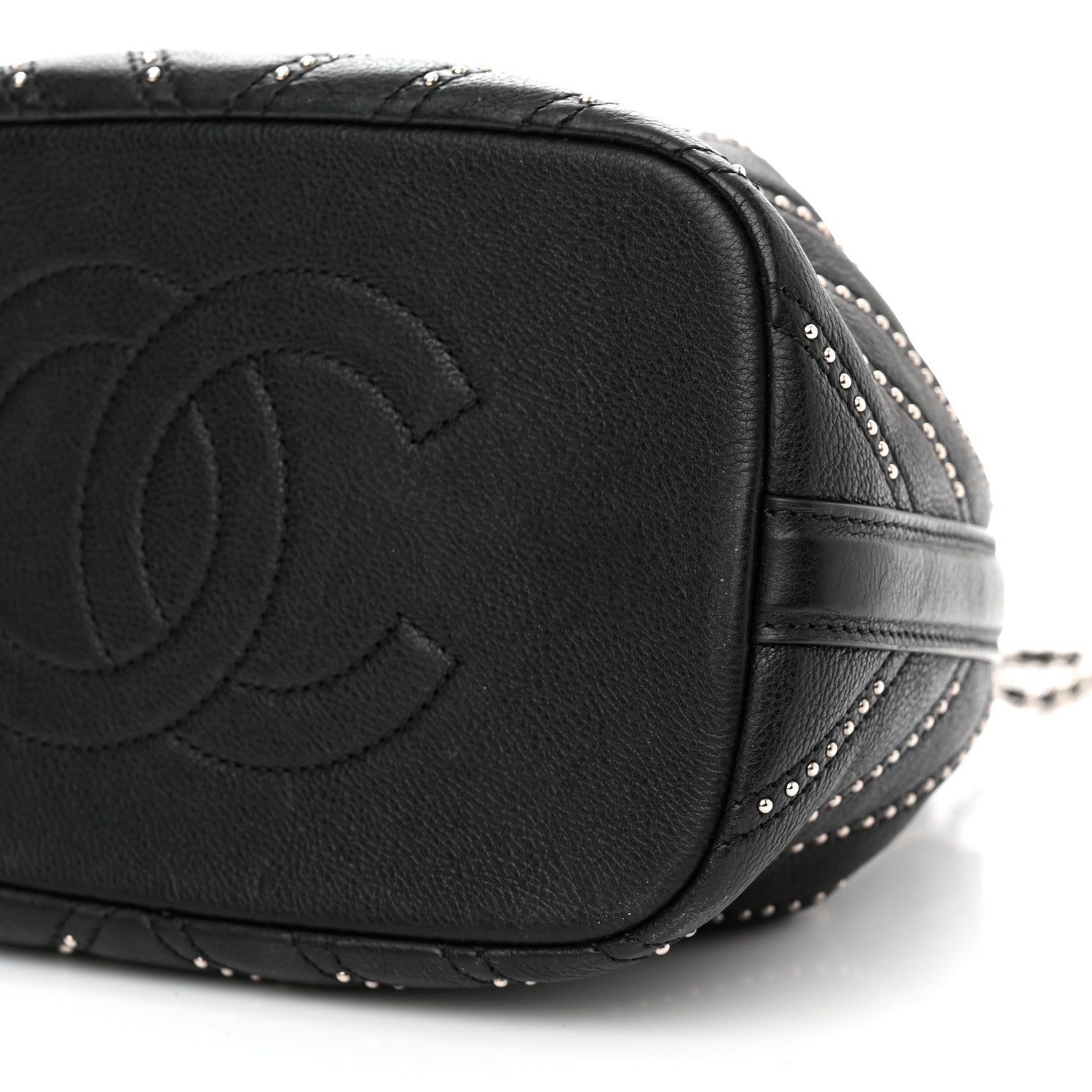 Chanel Calfskin Studded Chevron Quilted Stud Wars Drawstring Bag Black 10 of 11